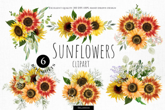 A Complete Digital Set of Sunflower Bouquet Clipart