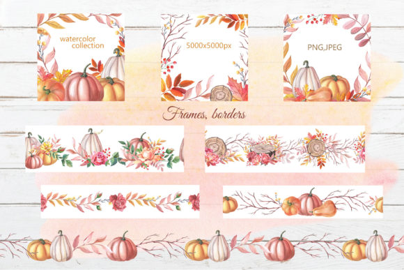 Autumn Harvest Watercolor Frames and Borders