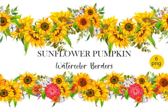 Sunflower Pumpkin Watercolor Borders: A Creative Asset