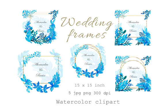 The Art of Digital Elegance: Watercolor Wedding Frames of Gold and Blue