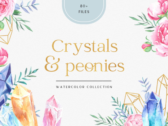 The Watercolor Crystals and Peonies Set: A Professional Asset for Design Projects