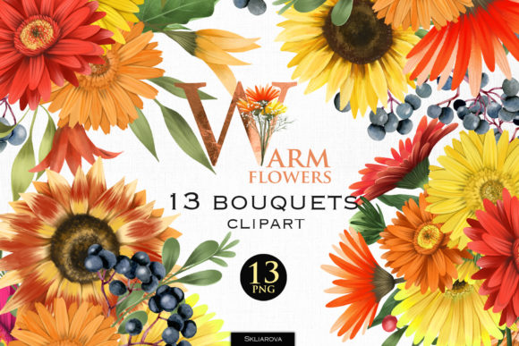 Warm Flowers Bouquets Clipart: Part Two for Modern Digital Projects